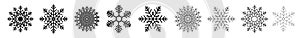 Winter set of black snowflakes isolated on white background. Snowflake icons. Snowflakes collection for design Christmas