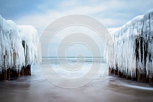 Winter on shore of the Baltic Sea in Kuehlungsborn, Germany