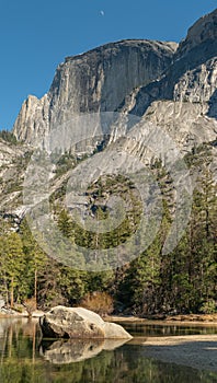 winter shot of mirror lake and half dome at yosemite national park in california