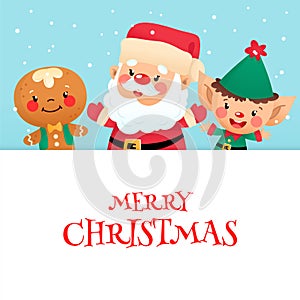 Cute Merry Christmas card with cartoon characters