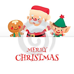 Cute Merry Christmas card with cartoon characters