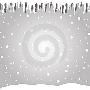 Winter silver snowy background in cartoon style with icicles