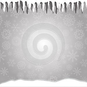 Winter silver snowy background with icicles, snowdrift