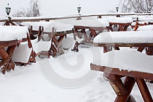 Winter ski chalet and cabin in snow mountain