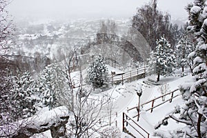 Winter ski chalet and cabin in snow mountain