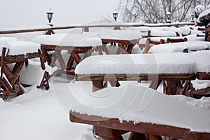 Winter ski chalet and cabin in snow mountain