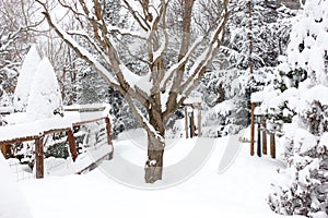 Winter ski chalet and cabin in snow mountain