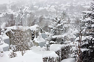 Winter ski chalet and cabin in snow mountain