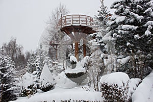 Winter ski chalet and cabin in snow mountain