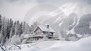 Winter Ski Chalet and Cabin in Snow Mountain Landscape in Tyrol Austria