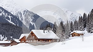 Winter Ski Chalet and Cabin in Snow Mountain Landscape in Tyrol Austria