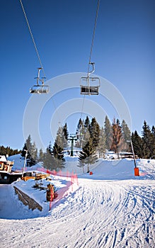 Winter ski lift chair snowy landscape