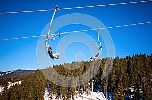 Winter ski lift chair snowy landscape