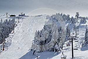 Winter ski resort,people skiing. Uludag Mountain, Bursa, Turkey