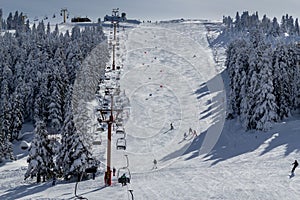 Winter ski resort,people skiing. Uludag Mountain, Bursa, Turkey