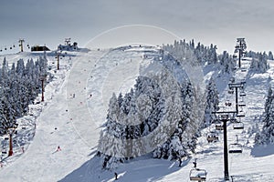 Winter ski resort,people skiing. Uludag Mountain, Bursa, Turkey photo