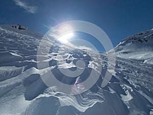 Winter skitouring adventure in granastpitzgruppe mountains in austrian alps