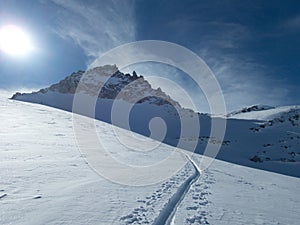 Winter skitouring adventure in granastpitzgruppe mountains in austrian alps