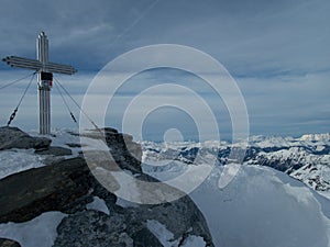 Winter skitouring adventure in granastpitzgruppe mountains in austrian alps