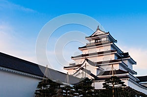 Winter sky at Aizu Wakamatsu Castle in Fukushima, Tohoku, Japan