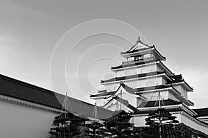 Winter sky at Aizu Wakamatsu Castle in Fukushima, Tohoku, Japan