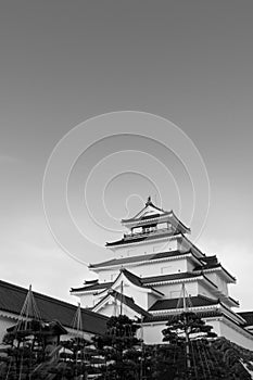 Winter sky at Aizu Wakamatsu Castle in Fukushima, Tohoku, Japan