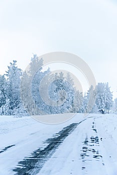 Winter slippery road after snow blizard