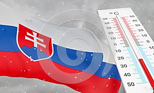 Winter in Slovakia with severe cold, negative temperature, Cold season in Slovakia, cruelest coldest weather in Slovakia, Flag