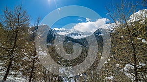 Winter in Slovakia Tatra mountains. peaks and trees covered in snow