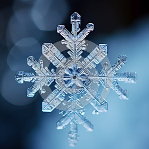 Winter snow background abstract bokeh. Snowflake Close-Up. Christmas, New Year.