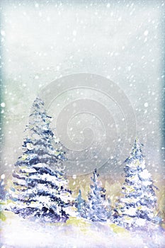 Winter snow background. Blurred snowflakes on Original oil painting - Christmas