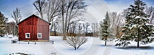 Winter Snow Barn Panorama Scene