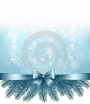 Winter snow and blue ribbon background.