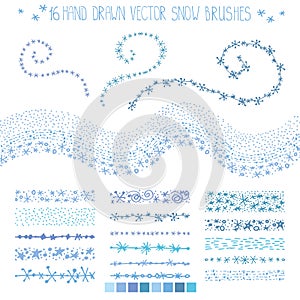 Winter snow brushes set.Christmas doodles.Cyan