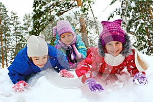 Winter , snow, children sledding at winter time