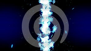 Winter snow crystal falling. Beautiful snow effect on blue background. Christmas. CG snowflake loop animation.