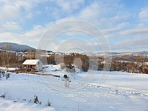 Winter snow day in village