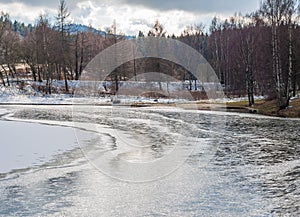 Winter snow frost frozen lake water forest landscape