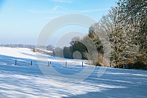 Winter and snow in Gulpen, a village in the bocage landscape of South Limburg, the Netherlands