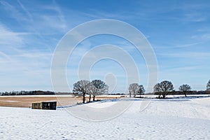 Winter and snow in Gulpen, a village in the bocage landscape of South Limburg, the Netherlands