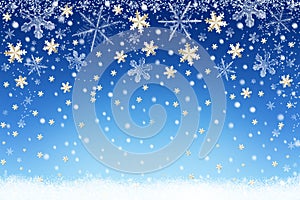 Winter snow landscape background with snowflakes. Christmas holiday backdrop