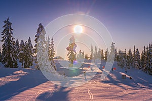 Winter snow landscape at Grouse mountain Vancouver BC Canada