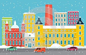 Winter Snow in Madrid City Cityscape Skyline Landmark Building Illustration