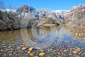 Winter and snow melt runoff in Red Rock Canyon near Las Vegas. Nevada. photo