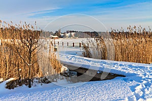 Winter with snow at the port in Prerow, Germany
