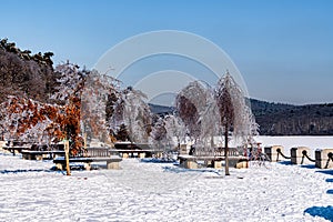 Winter snow scene in Jingyuetan National Forest Park