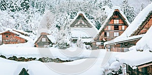 Winter snow Shirakawa go village in japan