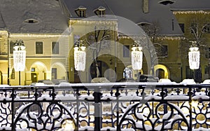 Winter snow town square houses christmas new year