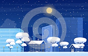 Winter Snow Tree Snowfall City House Landscape Illustration