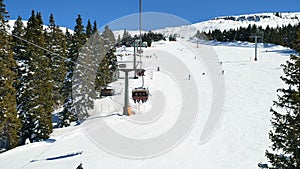 Winter snow trees Dolomites panorama cableway pov